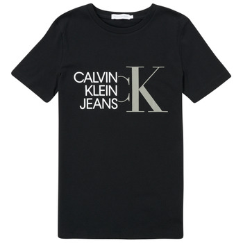 衣服 男孩 短袖体恤 Calvin Klein Jeans HYBRID LOGO FITTED T-SHIRT 黑色