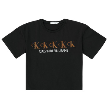 衣服 女孩 短袖体恤 Calvin Klein Jeans CK REPEAT FOIL BOXY T-SHIRT 黑色