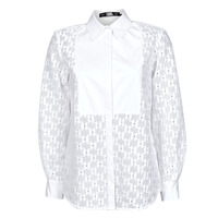 衣服 女士 衬衣/长袖衬衫 KARL LAGERFELD KL MONOGRAM LACE BIB SHIRT 白色