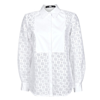 衣服 女士 衬衣/长袖衬衫 KARL LAGERFELD KL MONOGRAM LACE BIB SHIRT 白色