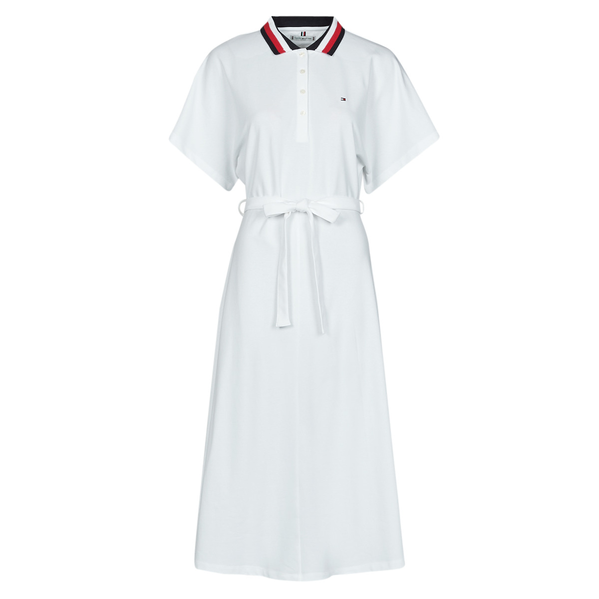 衣服 女士 短裙 Tommy Hilfiger GBL STP FLARE MIDI POLO DRESS SS 白色