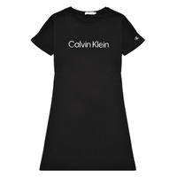 衣服 女孩 短裙 Calvin Klein Jeans INSTITUTIONAL SILVER LOGO T-SHIRT DRESS 黑色