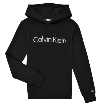 衣服 女孩 卫衣 Calvin Klein Jeans INSTITUTIONAL SILVER LOGO HOODIE 黑色