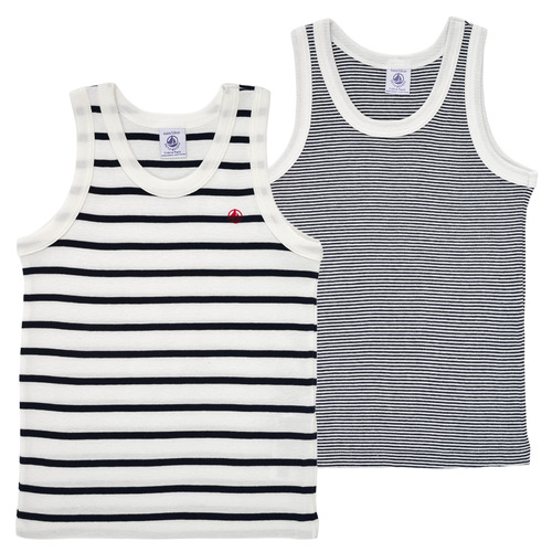 衣服 男孩 无领短袖套衫/无袖T恤 Petit Bateau 小帆船 A01DS00 X2 白色 / 蓝色