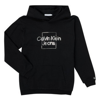 衣服 女孩 卫衣 Calvin Klein Jeans METALLIC BOX LOGO RELAXED HOODIE 黑色