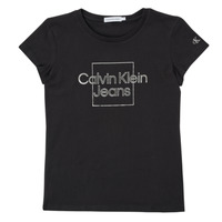 衣服 女孩 短袖体恤 Calvin Klein Jeans METALLIC BOX SLIM FIT T-SHIRT 黑色