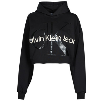 衣服 女士 卫衣 Calvin Klein Jeans GLOSSY MONOGRAM HOODIE 黑色