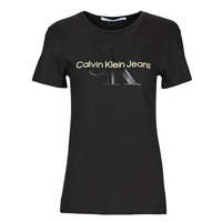 衣服 女士 短袖体恤 Calvin Klein Jeans GLOSSY MONOGRAM SLIM TEE 黑色