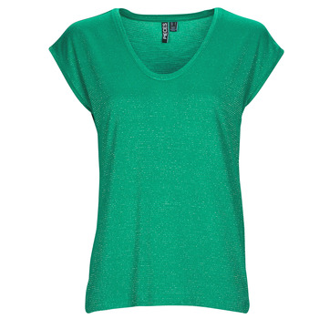 衣服 女士 无领短袖套衫/无袖T恤 Pieces PCBILLO TEE LUREX STRIPES 绿色
