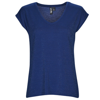 衣服 女士 无领短袖套衫/无袖T恤 Pieces PCBILLO TEE LUREX STRIPES 蓝色