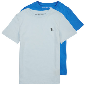 衣服 男孩 短袖体恤 Calvin Klein Jeans PACK MONOGRAM TOP X2 蓝色 / 蓝色