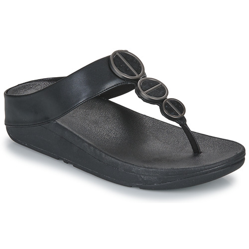 鞋子 女士 凉鞋 FitFlop HALO METALLIC-TRIM TOE-POST SANDALS 黑色