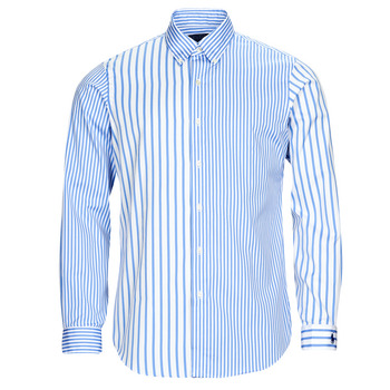 衣服 男士 长袖衬衫 Polo Ralph Lauren CHEMISE AJUSTEE EN POPLINE DE COTON COL BOUTONNE 蓝色 / 白色