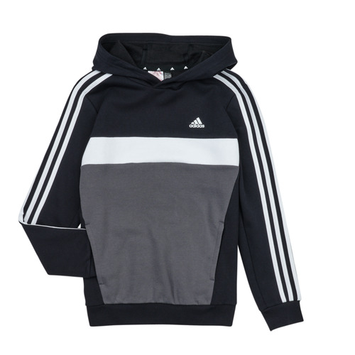 衣服 男孩 卫衣 Adidas Sportswear 3S TIB FL HD 黑色 / 白色 / 灰色
