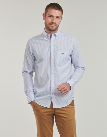 衣服 男士 长袖衬衫 Gant REG POPLIN STRIPE SHIRT 白色 / 蓝色