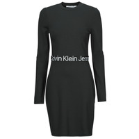 衣服 女士 短裙 Calvin Klein Jeans LOGO ELASTIC MILANO LS DRESS 黑色