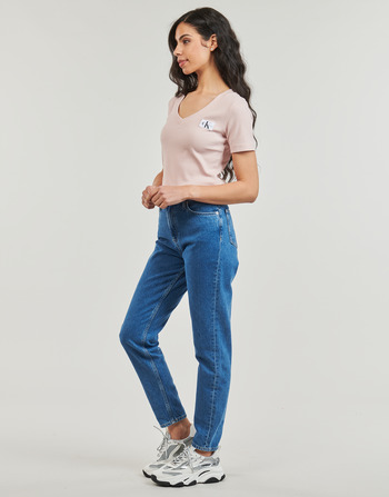 Calvin Klein Jeans WOVEN LABEL RIB V-NECK TEE 米色