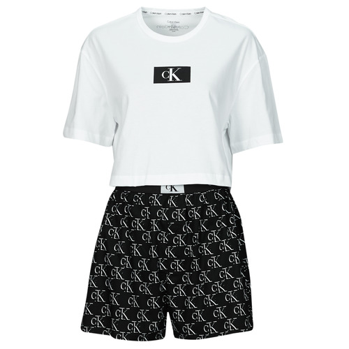衣服 女士 睡衣/睡裙 Calvin Klein Jeans S/S SHORT SET 黑色 / 白色