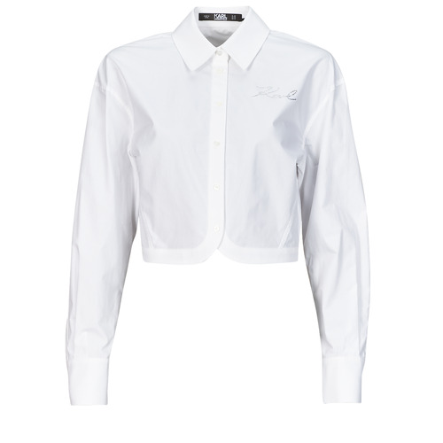 衣服 女士 衬衣/长袖衬衫 KARL LAGERFELD crop poplin shirt 白色