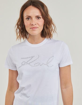 KARL LAGERFELD rhinestone logo t-shirt 白色