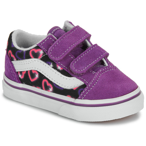 鞋子 女孩 球鞋基本款 Vans 范斯 Old Skool V Neon Hearts PURPLE/MULTI 紫罗兰 / 黑色