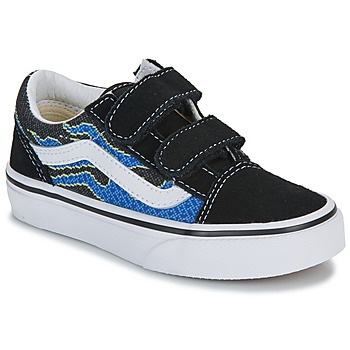 鞋子 儿童 球鞋基本款 Vans 范斯 Old Skool V PIXEL FLAME BLACK/BLUE 黑色 / 蓝色