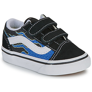 鞋子 儿童 球鞋基本款 Vans 范斯 Old Skool V PIXEL FLAME BLACK/BLUE 黑色 / 蓝色