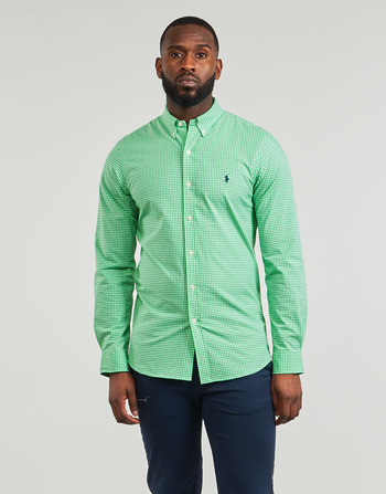 衣服 男士 长袖衬衫 Polo Ralph Lauren CHEMISE AJUSTEE SLIM FIT EN POPELINE RAYE 绿色 / 白色 / 宝石绿