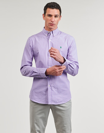 衣服 男士 长袖衬衫 Polo Ralph Lauren CHEMISE AJUSTEE SLIM FIT EN POPELINE RAYE 紫罗兰 / 白色 / 熏衣草淡紫色 / 白色