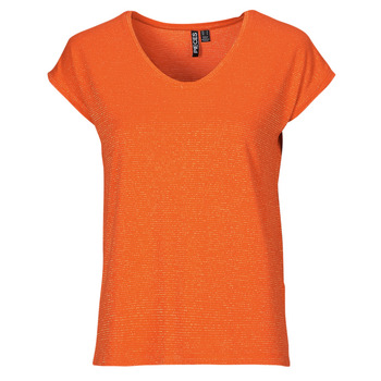 衣服 女士 短袖体恤 Pieces PCBILLO TEE LUREX STRIPES 橙色