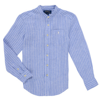 衣服 儿童 长袖衬衫 Polo Ralph Lauren POSTBOY BAND-SHIRTS-SPORT SHIRT 蓝色 / 白色