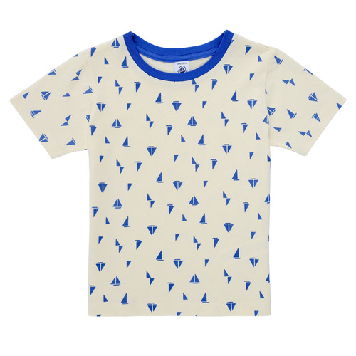 衣服 男孩 短袖体恤 Petit Bateau 小帆船 BOLETO 米色 / 蓝色